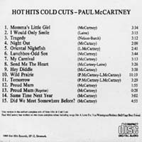 Альбом "Hot Hits and Cold Cuts" - оборотная обложка диска 1988 года издания
